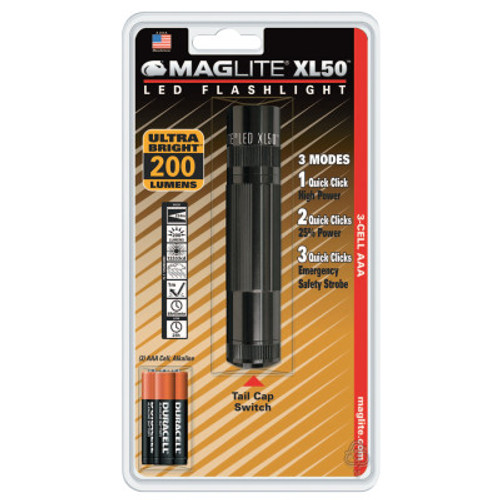MAG-Lite XL50 LED Flashlight, 3 AAA, Black, 1 EA, #XL50S3016