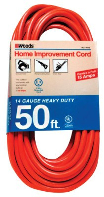 Woods Wire Outdoor Round Vinyl Extension Cord, 50 ft, 1 EA, #626 Woods Wire Outdoor Round Vinyl Extension Cord, 50 ft, 1 EA, #626