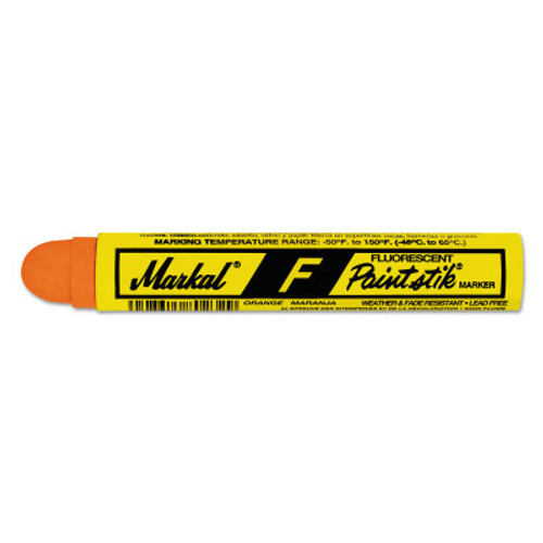 Markal Paintstik F Markers, 11/16 in dia, 4 3/4 in, Fluorescent Orange, 12/DOZ, #82834