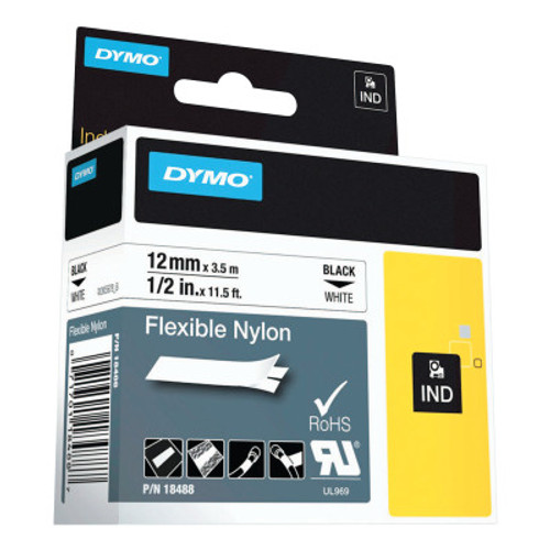 DYMO RHINO IND Flexible Nylon Labels, 11 1/2' x 1/2 in, Black/White, 5/PK, #18488