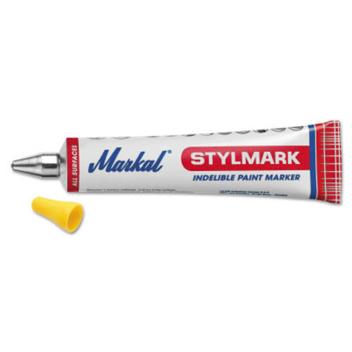 Markal Dura-Ball Paint Tube Markers, Yellow, 1/8 in, Metal Ball Point, 1/MKR, #96653