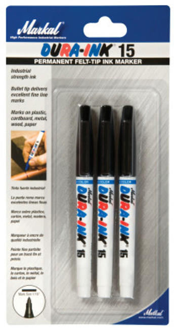 Markal Dura-Ink 15 Markers, Black, 1/16 in, Felt, 3/CD, #96098