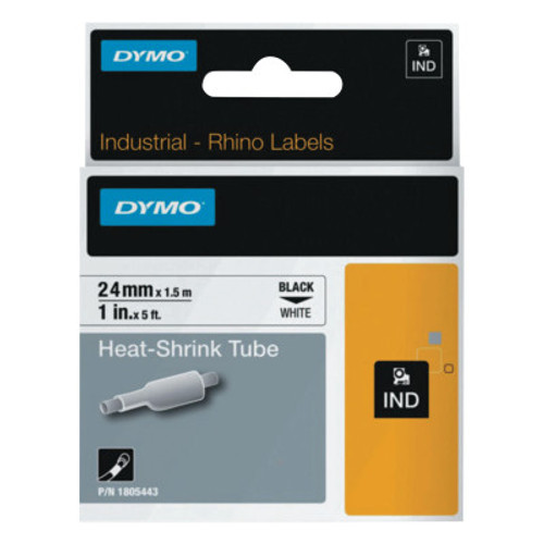 DYMO RHINO Heat Shrink Tubes, 3.4 in x 24 mm, Black on White, 5/PK, #1805443