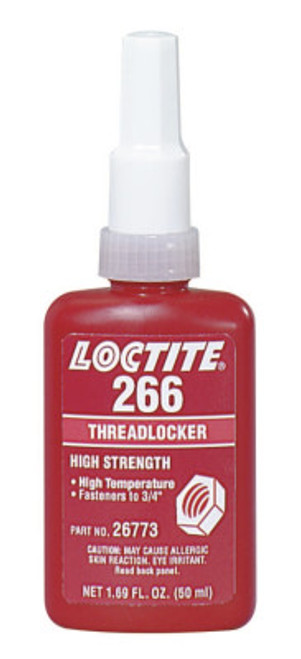 Loctite 266 Threadlockers, High Strength/High Temperature, 50 mL, Red-Orange, 1/EA