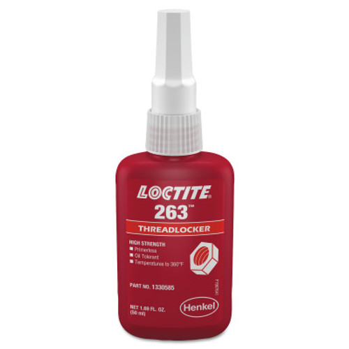 Loctite 263 Threadlockers, High Strength, 50 mL, 1 in Thread, Red, 1/EA