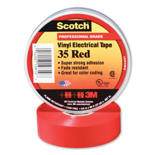 3M Scotch Vinyl Electrical Color Coding Tape 35, 66 ft x 3/4 in, Red, 1/RL