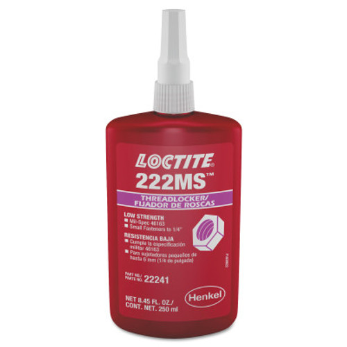 Loctite 222MS Threadlockers, Low Strength/Small Screw, 250 mL, Purple, 1/BTL