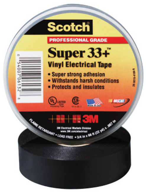 3M Scotch Super Vinyl Electrical Tape 33+, 20 ft x 3/4 in, Black, 1/RL