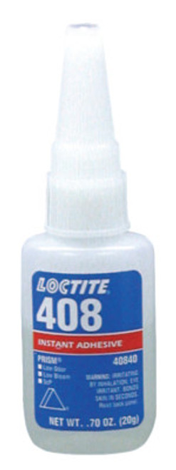 Loctite 408 Prism Instant Adhesive, Low Odor/Low Bloom, 20 g, Bottle, Clear, 1/BTL