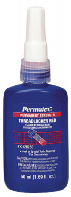 Permatex Permanent Strength Red Threadlockers, 50 mL, 1 in Thread, Red, 1/TUBE