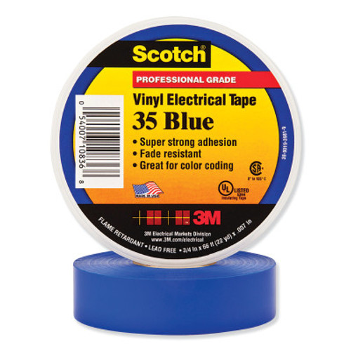 3M Scotch Vinyl Electrical Color Coding Tape 35, 66 ft x 3/4 in, Blue, 1/RL