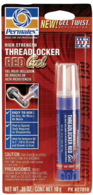 Permatex High Strength Red Threadlockers, 10 mL, 1 in Thread, Red, 6/CS