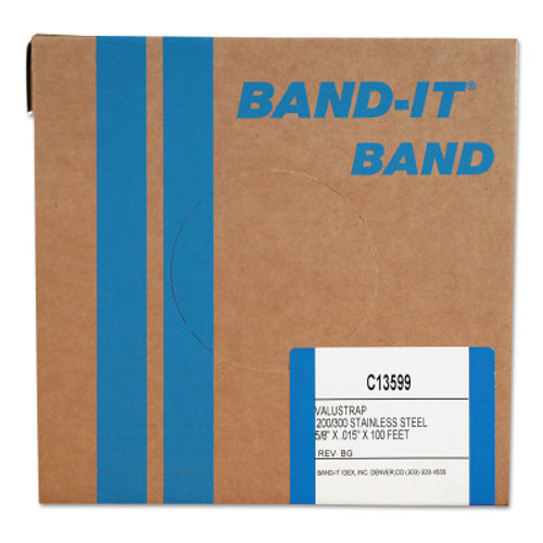 Band-It Valustrap Strappings, 5/8 in x 100 ft, 0.015 in Thick, Stainless Steel, 1/ROL, #C13599