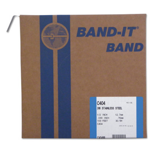 Band-It Type 316 Bands, 1/2 in x 100 ft, 0.03 in Thick, Stainless Steel, 1/RL, #C40499