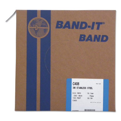 Band-It Type 316 Bands, 3/4 in x 100 ft, 0.03 in Thick, Stainless Steel, 1/RL, #C40699