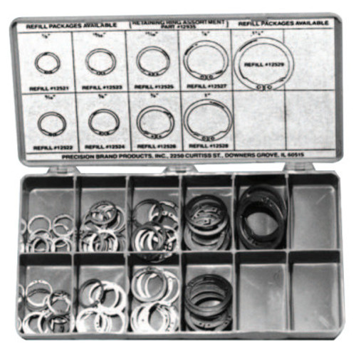 Precision Brand Retaining Ring Assortments, Spring Steel, 140 per set, 1/KIT, #12935