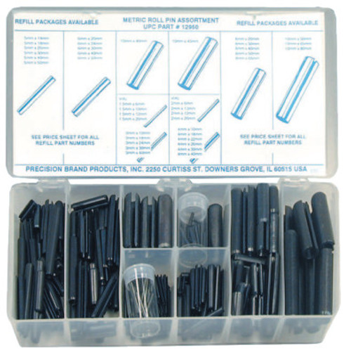 Precision Brand Roll Pin Assortments, Spring Steel, 1/AS, #12960