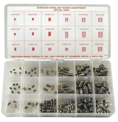 Precision Brand STAINLESS STEEL SET SCREW ASSORTMENT 220 PIECES, 1/AS, #13935