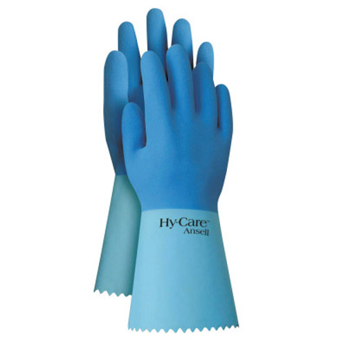 Ansell Hy-Care Gloves, 10, Natural Latex, Blue, 12 Pair, #104636