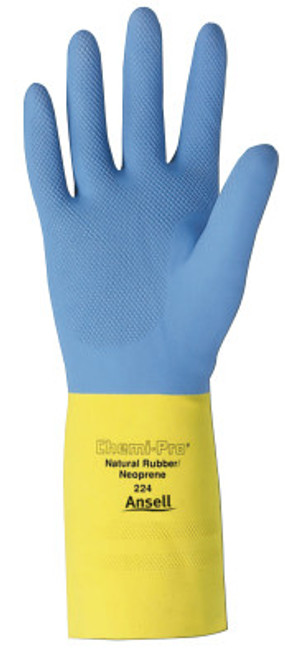Ansell Chemi-Pro Unsupported Neoprene Gloves, Yellow/Blue, Size 7, 12 Pair, #872247