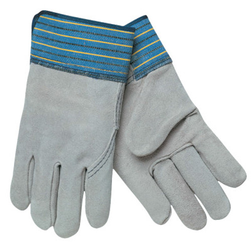 MCR Safety Select Split Cow Gloves, XX-Large, Gray/Yellow with Blue/Yellow/Black Stripes, 12 Pair, #1417XXL