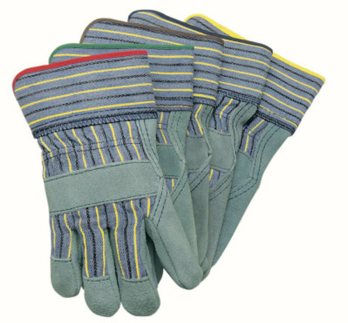 MCR Safety Select Split Cow Glove, Large, Leather, Blue Fabric w/Yellow Stripe, Knit Wrist, 12 Pair, #1420A