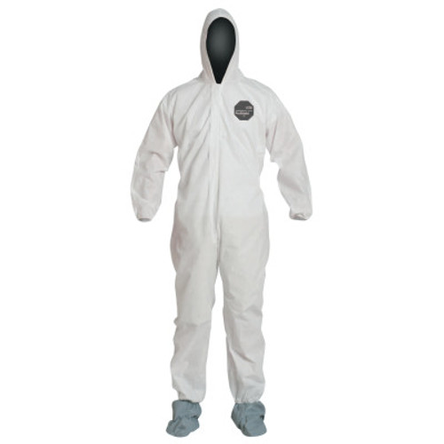 DuPont Proshield 10 Coveralls White with Attached Hood and Boots, White, Large, 25/CA, #PB122SWHLG002500