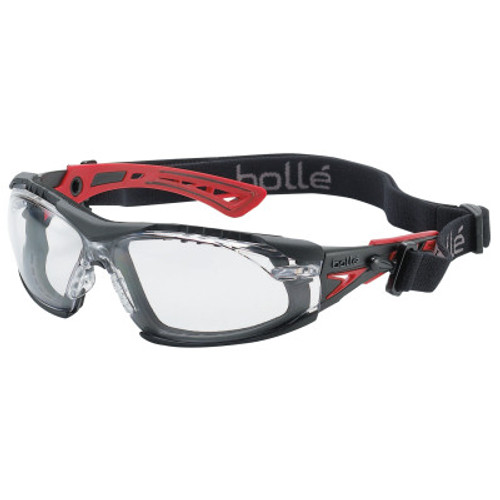 Bolle Rush+ Series Safety Glasses, Clear Lens, Anti-Fog/Anti-Scratch, Black/Red Temple, 10/BX, #40252