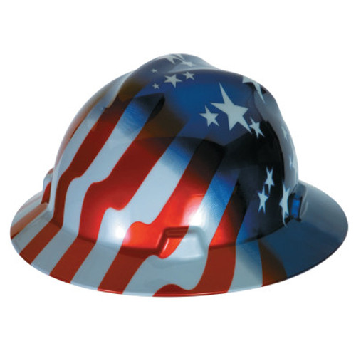 MSA Freedom Series V-Gard Full Brim Hard Hat, Fas-Trac III, 6 1/2 - 8, American Stars & Stripes, 1/EA, #10071157