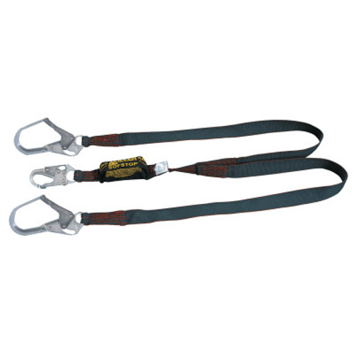 Honeywell Arc-Rated Shock-Absorbing Lanyard, Locking (1)Snap/(2)Rebar Hooks, 2 Leg, Black, 1/EA, #8798KRZ76FTBK