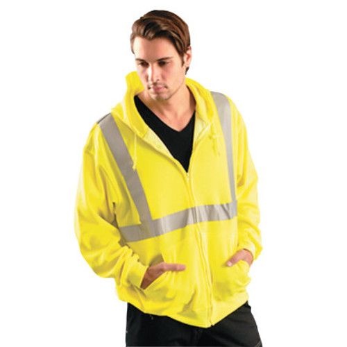 OccuNomix Classic Hoodie Sweatshirt, Large, Yellow w/Silver Reflective Tape, 1/EA, #LUXSWTLHZYL