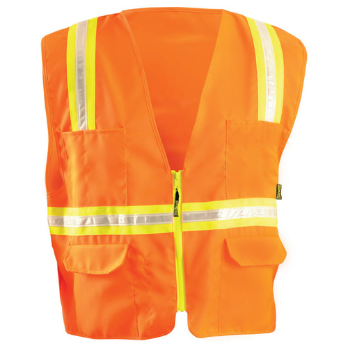 OccuNomix Non-ANSI Contractor Style Solid Vests, Small, Hi-Viz Orange; Yellow Trim, 1/EA, #LUXXTRANSOS
