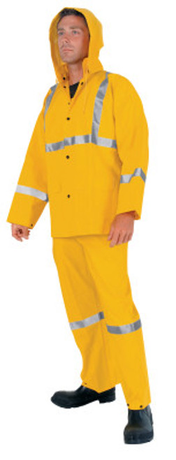 MCR Safety Three-Piece Rain Suit, Jacket/Hood/Overalls, 0.35 mm PVC/Poly, Yellow, Large, 1/EA, #2403RL