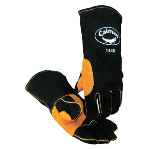 Caiman Heatflect Welding Gloves, Cow Split Leather, One Size, Black/Tan, 1/PR, #1448