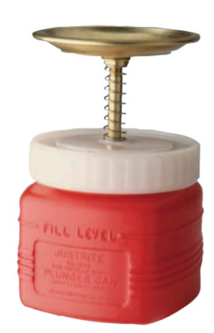 Justrite Plunger Cans, Hazardous Liquid Storage Can, 1 qt, Red, 1/CAN, #10108