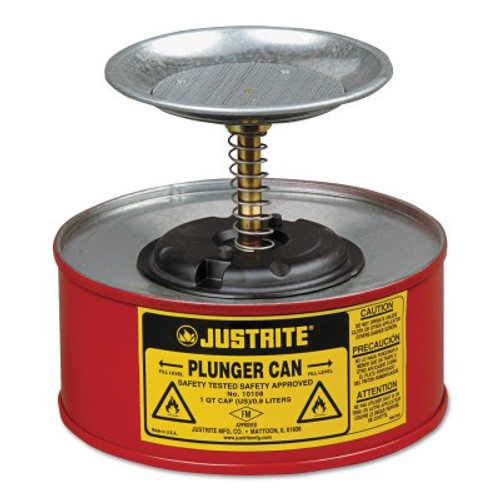 Justrite Plunger Cans, Hazardous Liquid Storage Can, 1 qt, Red, 1/CAN, #10108 Justrite Plunger Cans, Hazardous Liquid Storage Can, 1 qt, Red, 1/CAN, #10108