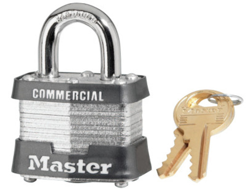 Master Lock No. 3 Laminated Steel Pin Tumbler Padlocks, 9/32 in Diam., 3/4 in L X 5/8 in W, 1/EA, #3kaink