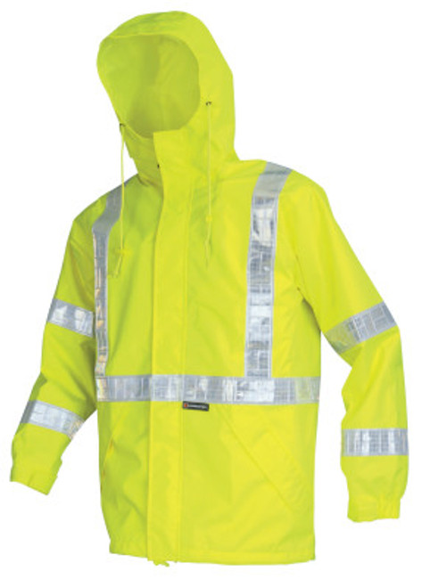 MCR Safety Pro Grade Rain Jacket, Polyester/Polyurethane, Hi-Viz Lime, 3X-Large, 1/EA, #598RJHX3