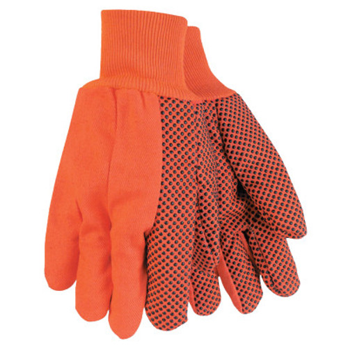 MCR Safety Double-Palm Canvas Gloves, Large, Hi-Visibility Orange, Knit Wrist Cuff, 12 Pair, #9018DO