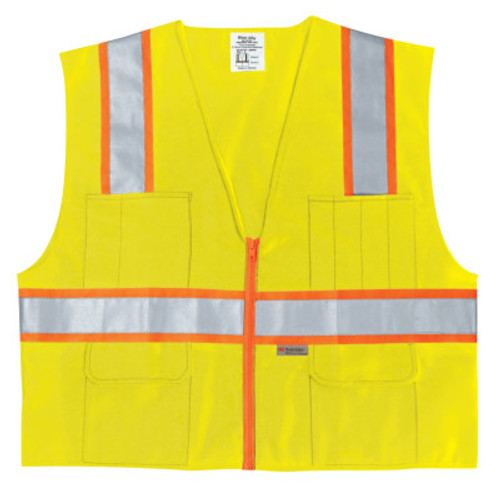 MCR Safety Luminator Class II Surveyors Vests, 3X-Large, Fluorescent Lime, 1/EA, #SURVLX3