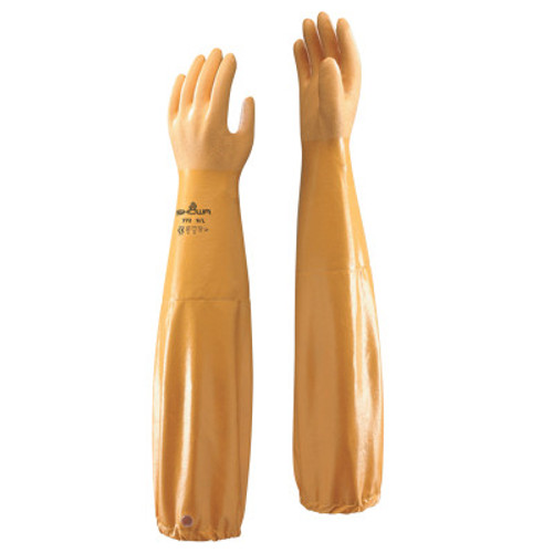 SHOWA 772 Nitrile Gloves, 26 in Cuff, Interlock Knit Cotton Lining, 9, Yellow, 12 mil, 6/PK, #772L09