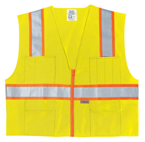 MCR Safety Luminator Class II Surveyors Vests, 2X-Large, Fluorescent Lime, 1/EA, #SURVLX2