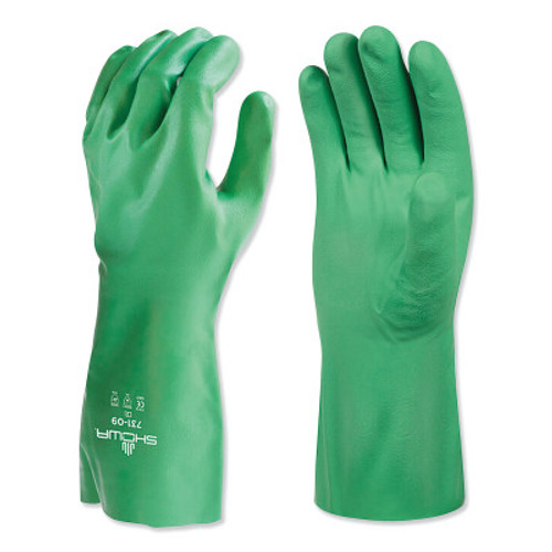 SHOWA Chemical Resistant Gloves, Size L, 12 in L, Green, 1 PR, 12 Pair, #73108