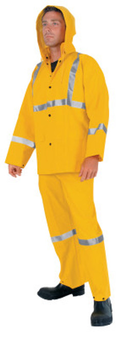 MCR Safety Three-Piece Rain Suit, Jacket/Hood/Overalls, 0.35 mm PVC/Poly, Yellow, 4X-Large, 1/EA, #2403RX4