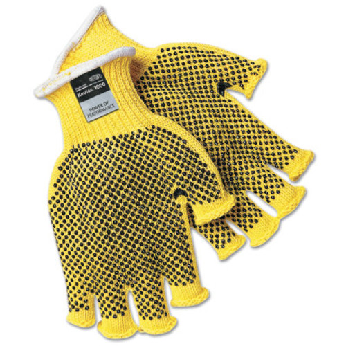 MCR Safety PVC Dotted Kevlar String Knit Gloves, X-Large, Knit-Wrist, Yellow, Dots 2 Side, 12 Pair, #9369XL