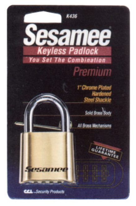 CCL Sesamee  Keyless Padlocks, 5/16 in Diam., 1 in L X 1 in W, Brass, Corbin, 1/EA, #K436