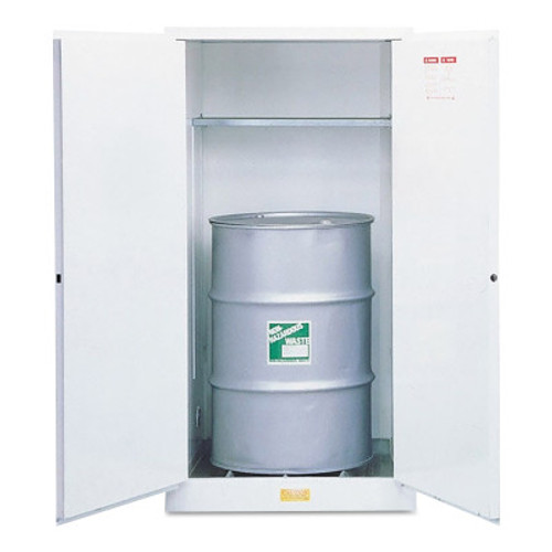 Justrite White Drum Cabinets for Flammable Waste, Manual-Closing, 1 Vertical 55 gal. Drum, 1/EA, #8962053