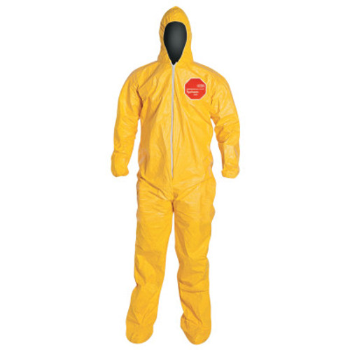 DuPont Tychem 2000 Coveralls with Attached Hood and Socks, 4X-Large, Yellow, 12/CA, #QC122SYL4X001200