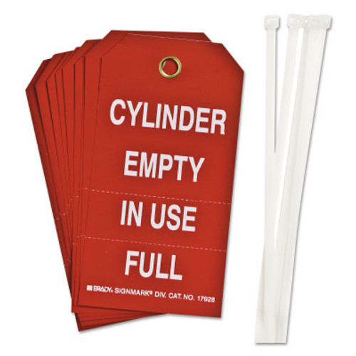 Brady Cylinder Status Tags, 6 in x 6 1/2 in, Cylinder Empty/In Use/Full, White/Red, 10/PKG, #17928
