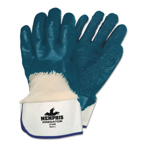 MCR Safety Predator Nitrile Coated Gloves, Large, Blue, Rough, Palm/Knuckle Coated, 12 Pair, #9760R
